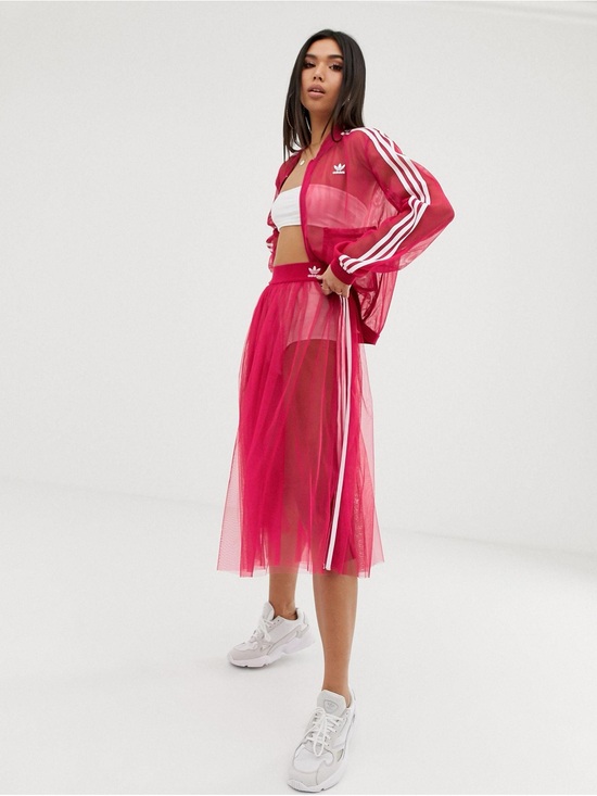 adidas Dresses & Skirts - adidas Originals Sleek Three Stripe Mesh Tulle Skirt in Pink